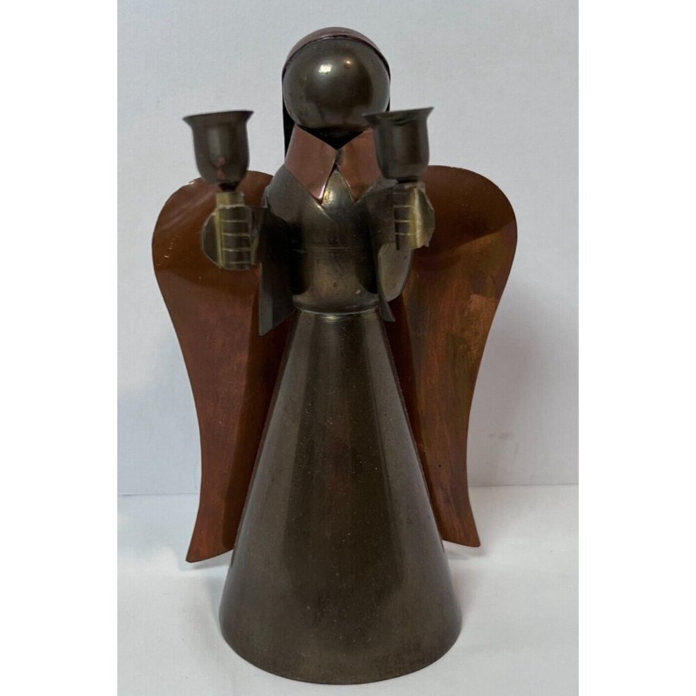 Brass and Copper Angel‎ Candle Holder 6" Christian VTG 70's Taper Candlestick
